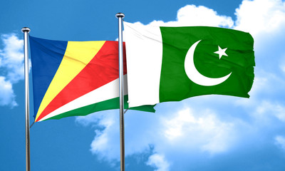 seychelles flag with Pakistan flag, 3D rendering