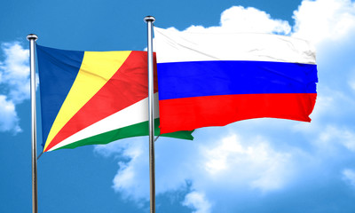 seychelles flag with Russia flag, 3D rendering