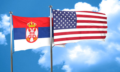 Serbia flag with American flag, 3D rendering