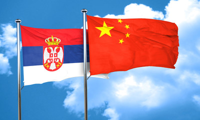 Serbia flag with China flag, 3D rendering
