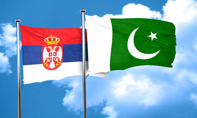 Serbia flag with Pakistan flag, 3D rendering