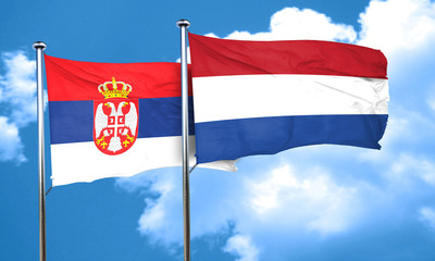 Serbia flag with Netherlands flag, 3D rendering