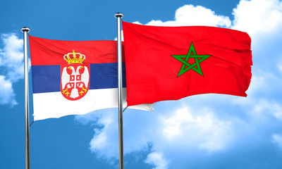 Serbia flag with Morocco flag, 3D rendering