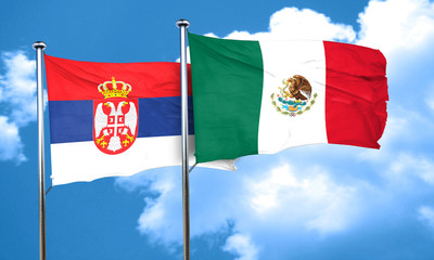 Serbia flag with Mexico flag, 3D rendering