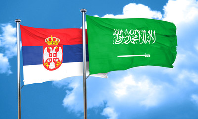 Serbia flag with Saudi Arabia flag, 3D rendering