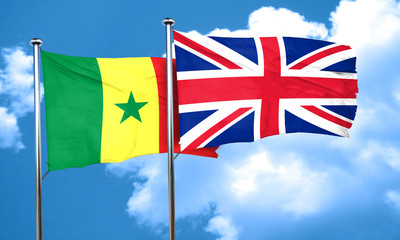 Senegal flag with Great Britain flag, 3D rendering