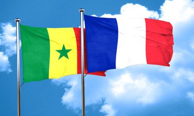 Senegal flag with France flag, 3D rendering