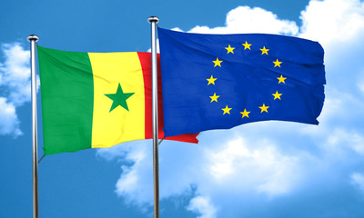 Senegal flag with european union flag, 3D rendering