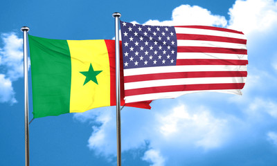 Senegal flag with American flag, 3D rendering