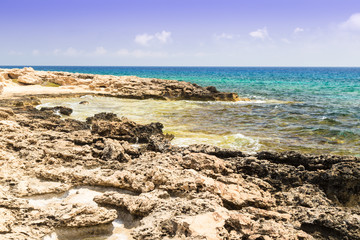 Fototapeta na wymiar Seascape with rocks , shore of the Mediterranean Sea.