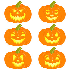 Set of  Halloween Pumpkins. Vector Illustration.