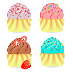 Set of Colorful Cakes. Vector Illustration.