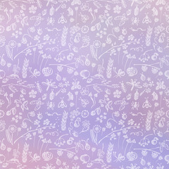 Hand drawn textured floral background. Blue template with little flowers and leaves. Decorative pattern Series of Watercolor, Oil, Pastel, Backgrounds.