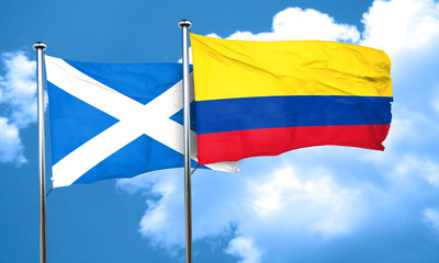 scotland flag with Colombia flag, 3D rendering