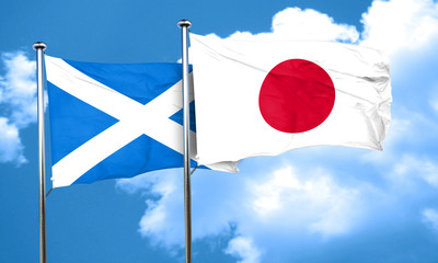 scotland flag with Japan flag, 3D rendering
