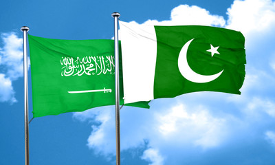 Saudi Arabia flag with Pakistan flag, 3D rendering