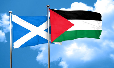 scotland flag with Palestine flag, 3D rendering