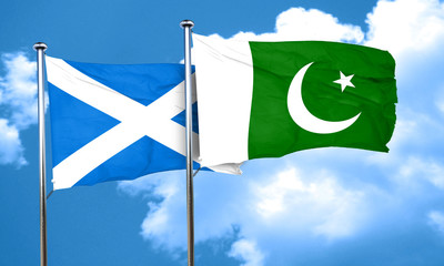 scotland flag with Pakistan flag, 3D rendering