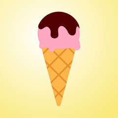 Icono plano cornete de fresa sobre fondo degradado