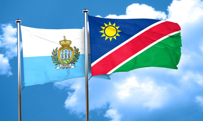 san marino flag with Namibia flag, 3D rendering