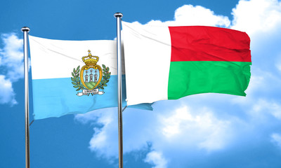 san marino flag with Madagascar flag, 3D rendering