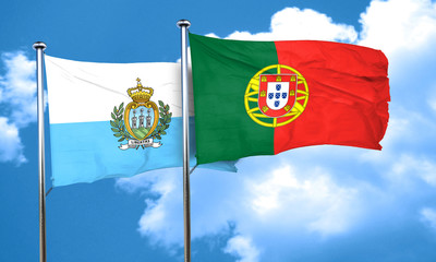 san marino flag with Portugal flag, 3D rendering
