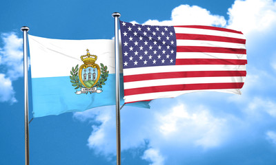 san marino flag with American flag, 3D rendering