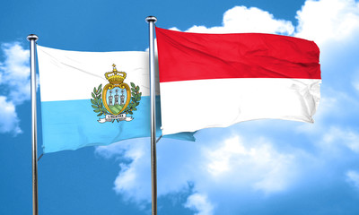 san marino flag with Indonesia flag, 3D rendering