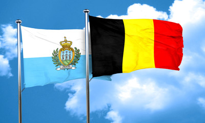 san marino flag with Belgium flag, 3D rendering