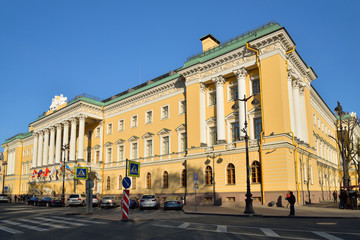 Naklejka na ściany i meble Hotel 4 seasons with flags clear day in summer in Saint-Petersbu