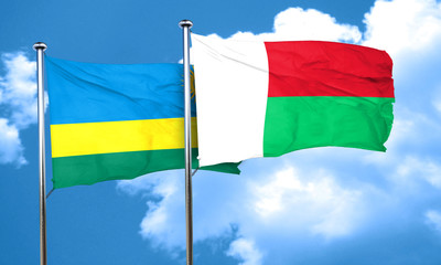 Rwanda flag with Madagascar flag, 3D rendering