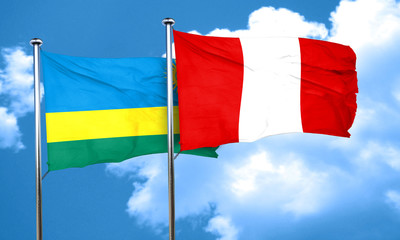 Rwanda flag with Peru flag, 3D rendering