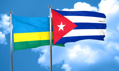 Rwanda flag with cuba flag, 3D rendering