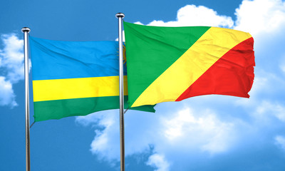 Rwanda flag with congo flag, 3D rendering
