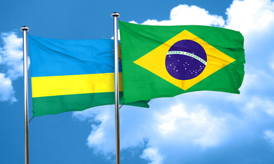 Rwanda flag with Brazil flag, 3D rendering