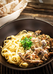 Pasta with meat sauce.