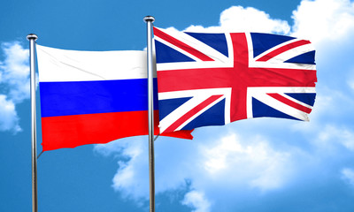 Russia flag with Great Britain flag, 3D rendering