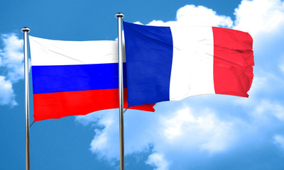 Russia flag with France flag, 3D rendering