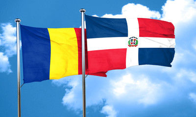 Romania flag with Dominican Republic flag, 3D rendering