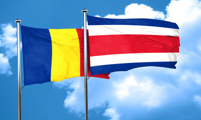 Romania flag with Costa Rica flag, 3D rendering