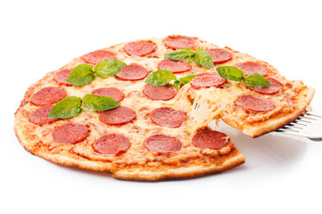 Pepperoni Pizza, isolated on white background
