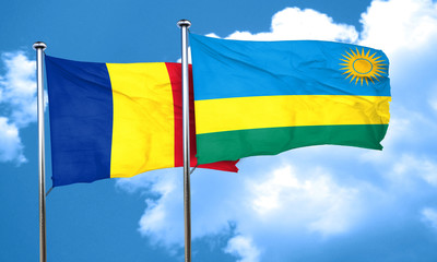 Romania flag with rwanda flag, 3D rendering