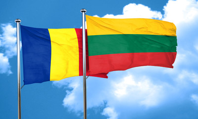 Romania flag with Lithuania flag, 3D rendering