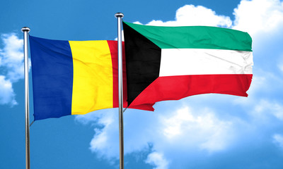Romania flag with Kuwait flag, 3D rendering