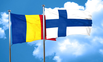 Romania flag with Finland flag, 3D rendering
