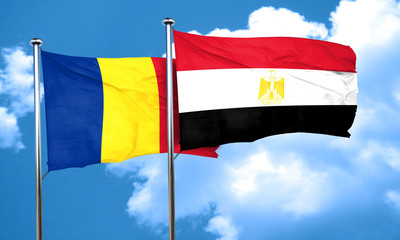 Romania flag with egypt flag, 3D rendering