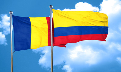Romania flag with Colombia flag, 3D rendering