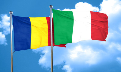 Romania flag with Italy flag, 3D rendering