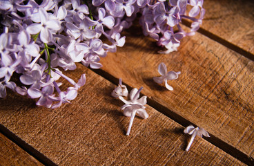 Obraz premium Closeup of purple lilac on wood