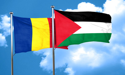 Romania flag with Palestine flag, 3D rendering